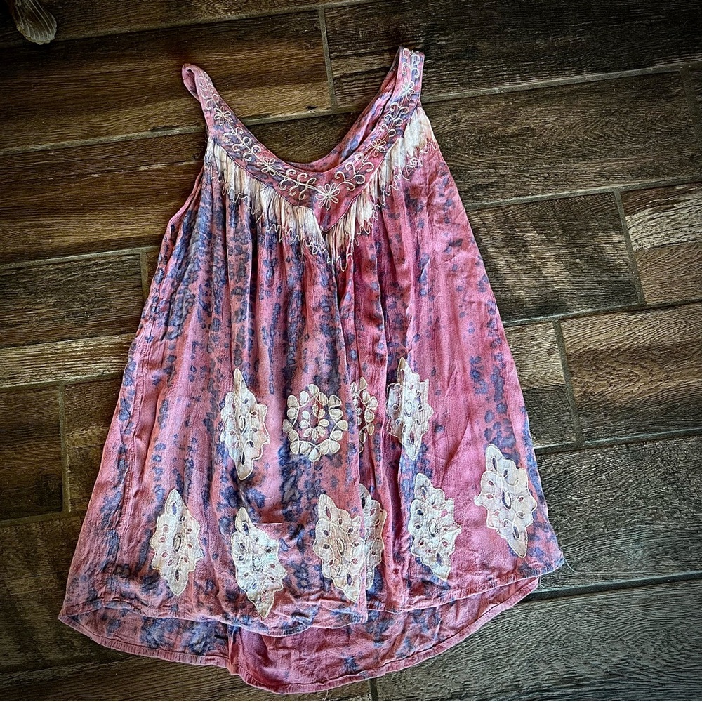 Fashion Terminal pink and blue tie dye BOHO top with embroidery One Suze
